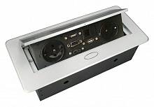 Блок розеток прямоугольный выдвижной 2 розетки (Schuko), 2xUSB, 1xLAN;1xHDMI, 1xVGA, max 3600W, 250V, с проводом 2,0 метра, серебро — купить оптом и в розницу в интернет магазине GTV-Meridian.